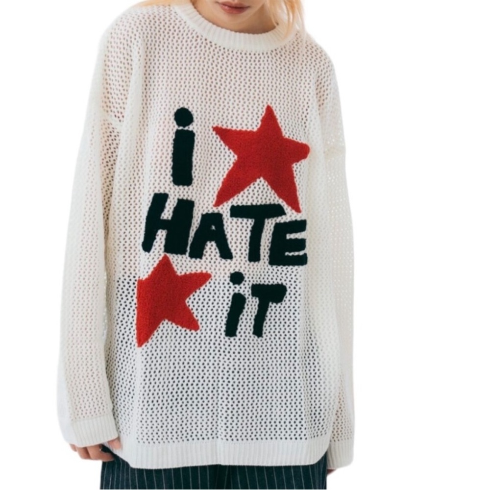 Sixth Dimension White I hate it Oversized Jumper Sweater Size OS